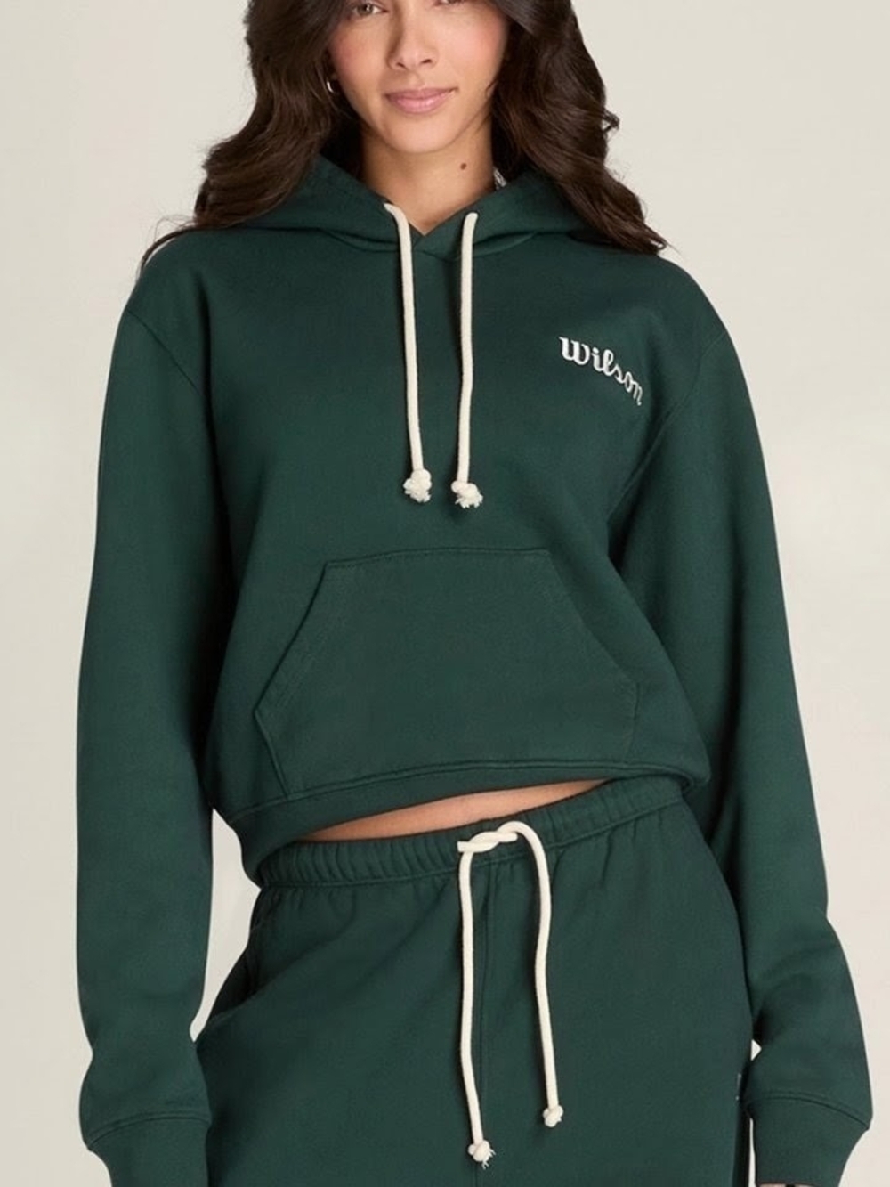 Wilson America Cropped Drawstring Hooded Sweatshirt In Stadium Green - S
